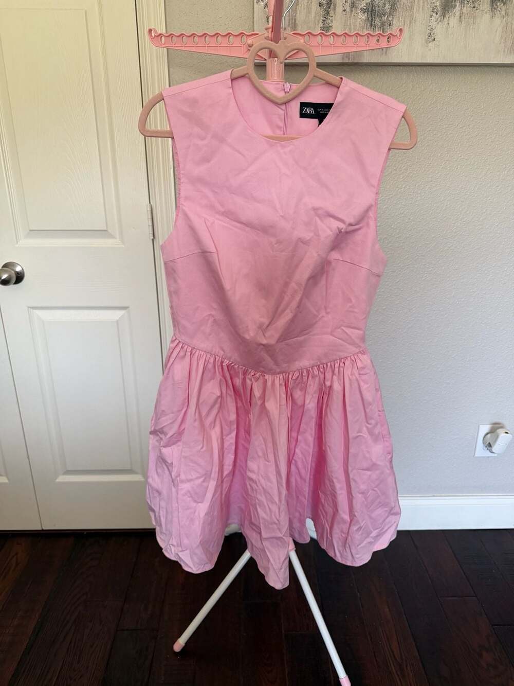 Zara Sleeveless Poplin Mini flare Dress in Pink